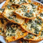 Crispy Mediterranean spinach and feta cheese crisps with golden-brown edges, baked to perfection and served on a white plate.