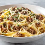 Cheesy Garlic Butter Linguine Pasta with Savory Ground Beef 1
