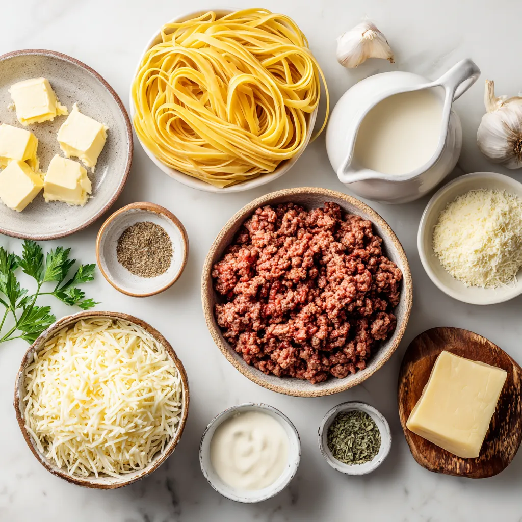 Cheesy Garlic Butter Linguine Pasta with Savory Ground Beef 2